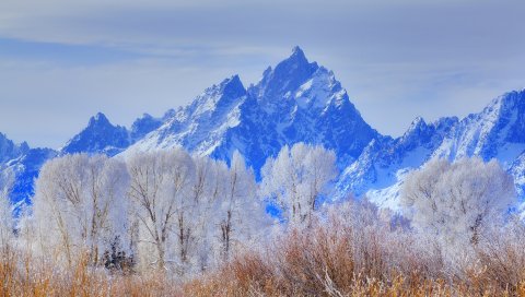 Великий тетон национальный парк, Вайоминг, США, горы, мороз