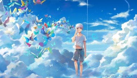 Tokyo ghoul, ringo, ruoyu wang, аниме, kaneki ken, человек, небо
