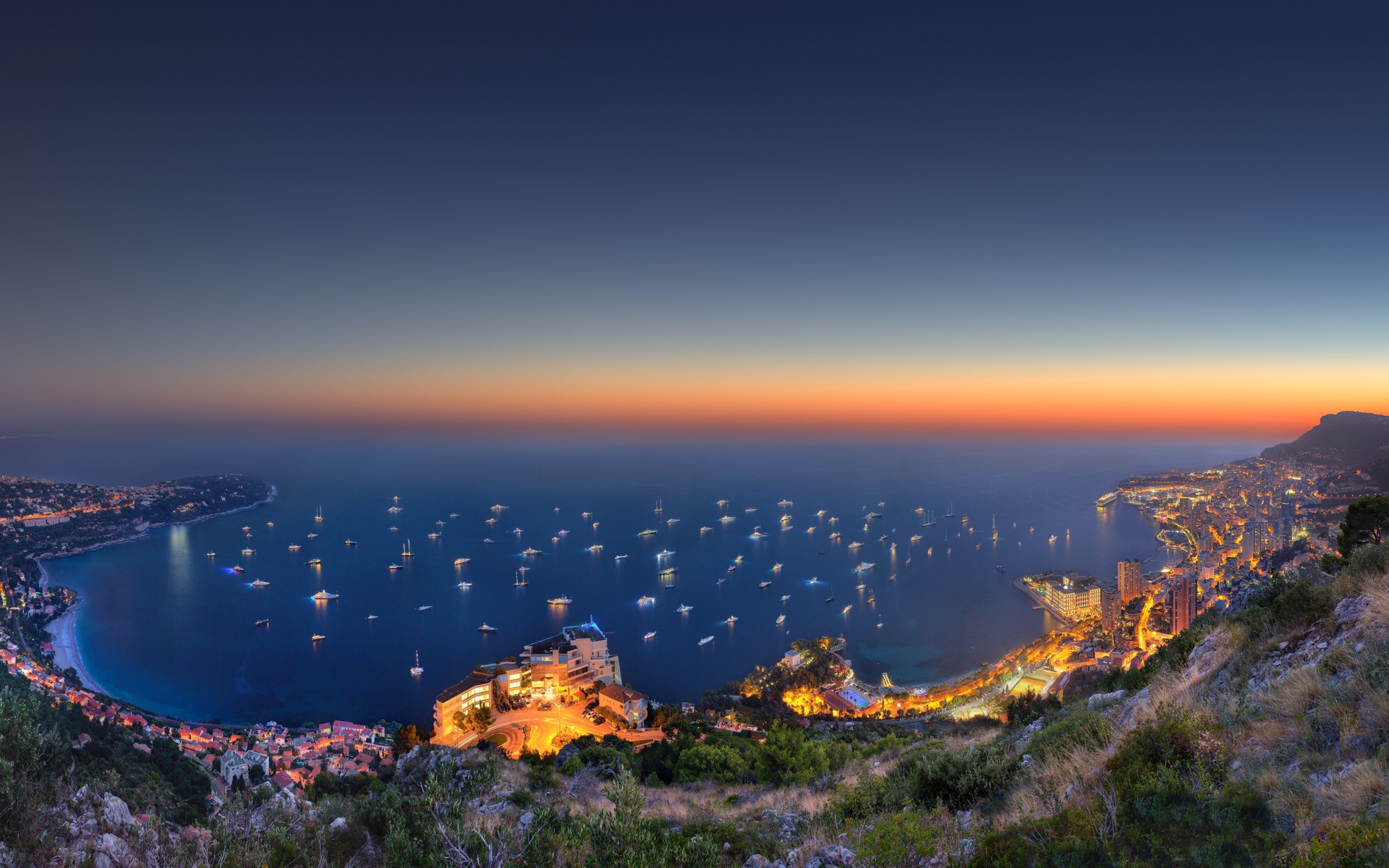 Картинки Монако, яхт-шоу 2014, ночь, вид сверху фото и обои на рабочий стол