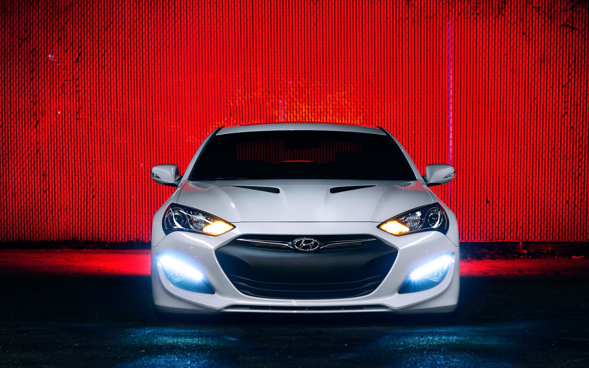 Картинки Hyundai genesis, тюнинг, вид спереди, белый фото и обои на рабочий стол