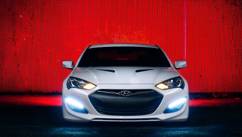 Hyundai genesis, тюнинг, вид спереди, белый