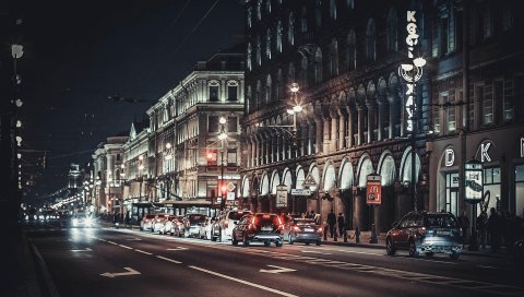 Санкт-Петербург, Невский проспект, ночь, автомобиль, здание