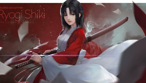Kara no kyoukai, ryougi shiki, аниме, девушка, катана