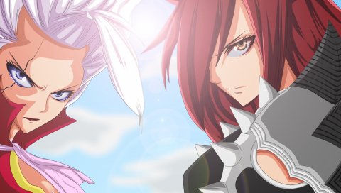 Волшебный хвост, erza scarlet, mirajane strauss, лицо, аниме, девушка, глаза