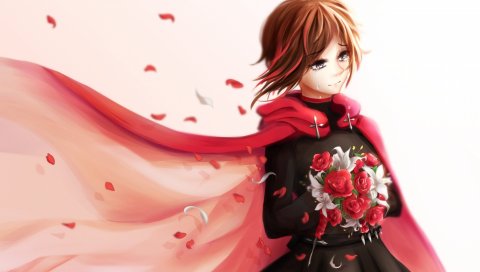 Rwby, рубиновая роза, аниме, девушка, букет