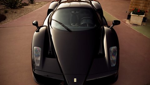 Ferrari, enzo, вид спереди, капот, черный