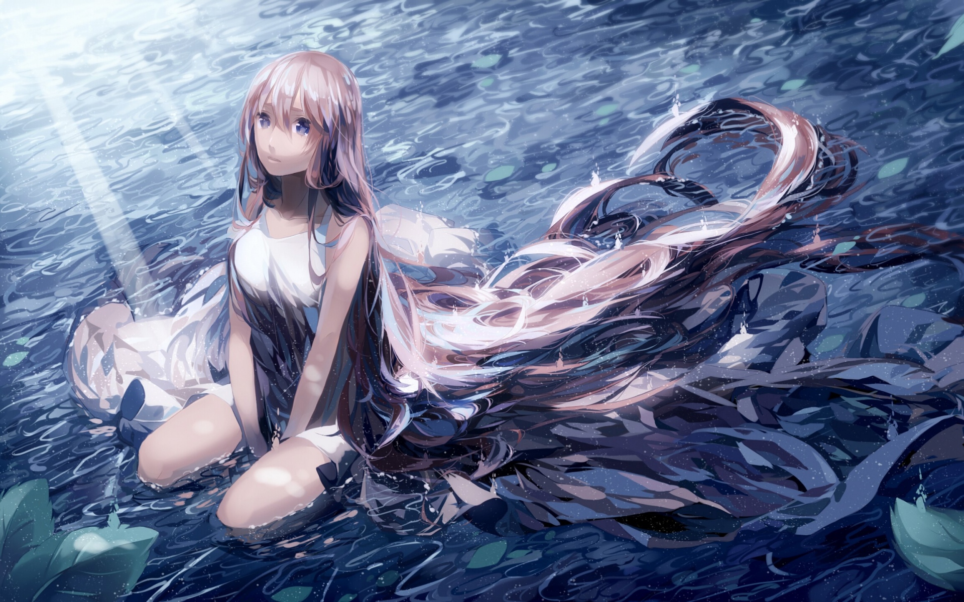Картинки Вокалоид, megurine luka, девушка, вода, дождь фото и обои на рабочий стол