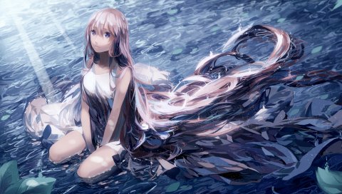 Вокалоид, megurine luka, девушка, вода, дождь