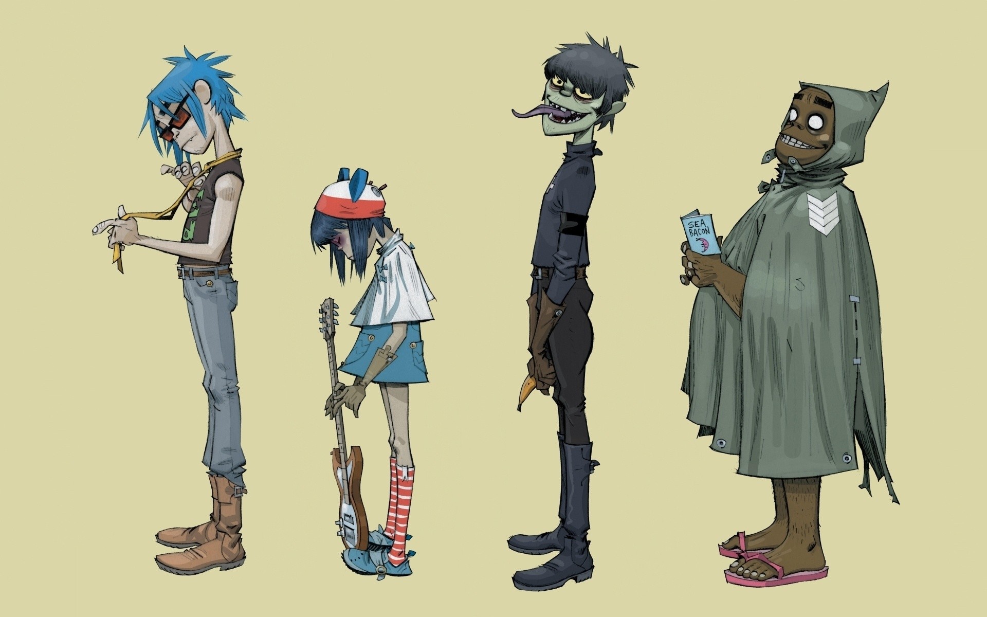 Картинки Gorillaz, Джейми Хьюлетт, лапшой,Мердок Никкалс, Расселл Хобс фото и обои на рабочий стол
