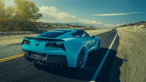 CHEVROLET, корвет, С7, ската, Forgiato, синий, вид сзади