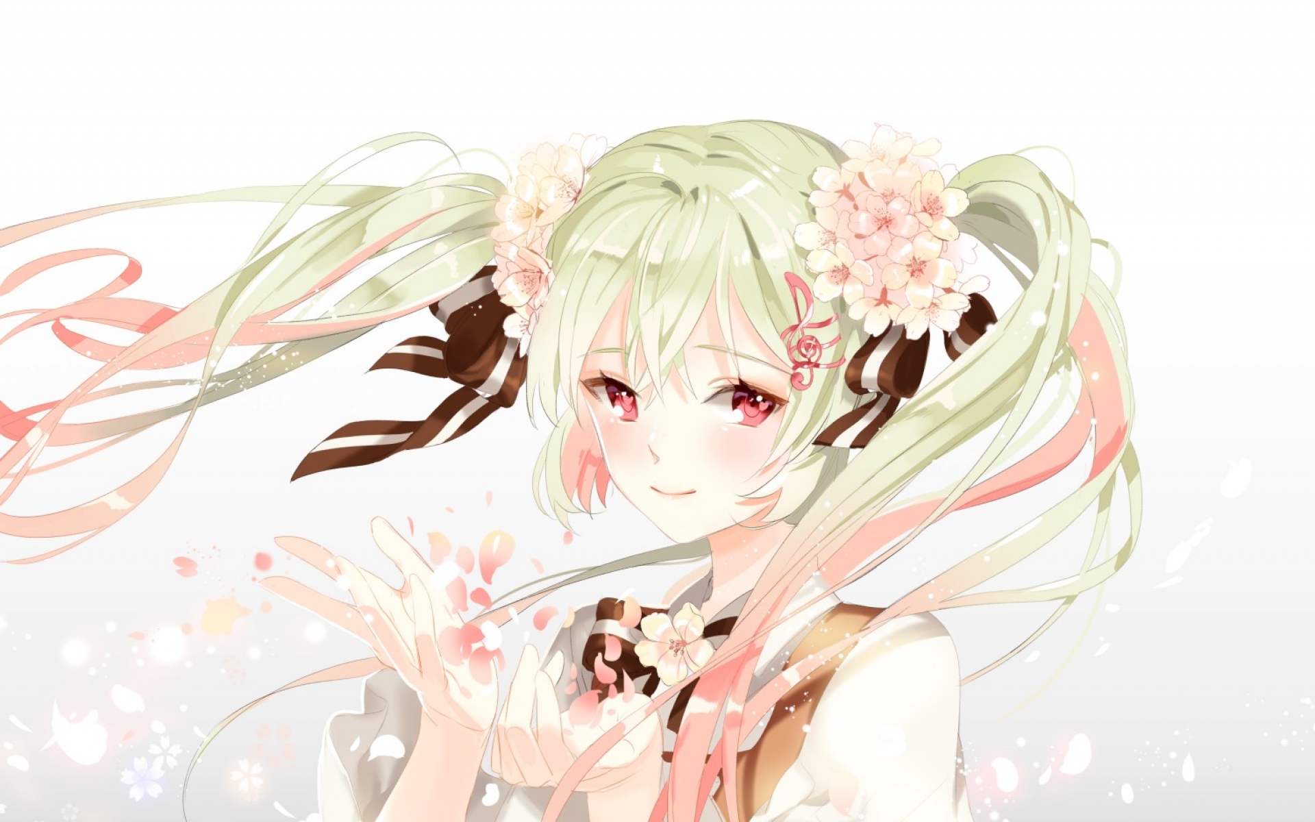 Картинки Vocaloid, Хацунэ Мику, аниме, девушка, волосы, цветы фото и обои на рабочий стол