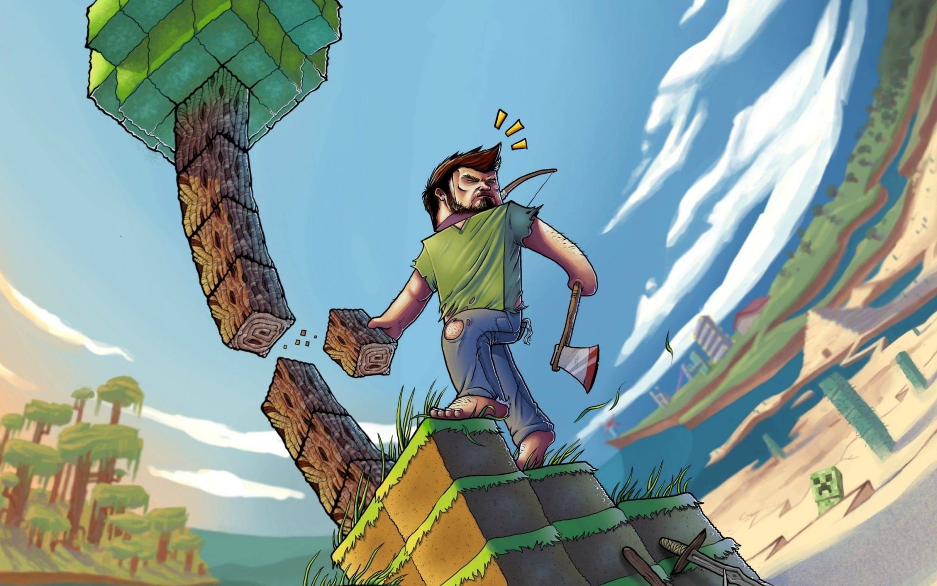 Картинки Minecraft, линза для рыбьего глаза, steve фото и обои на рабочий стол