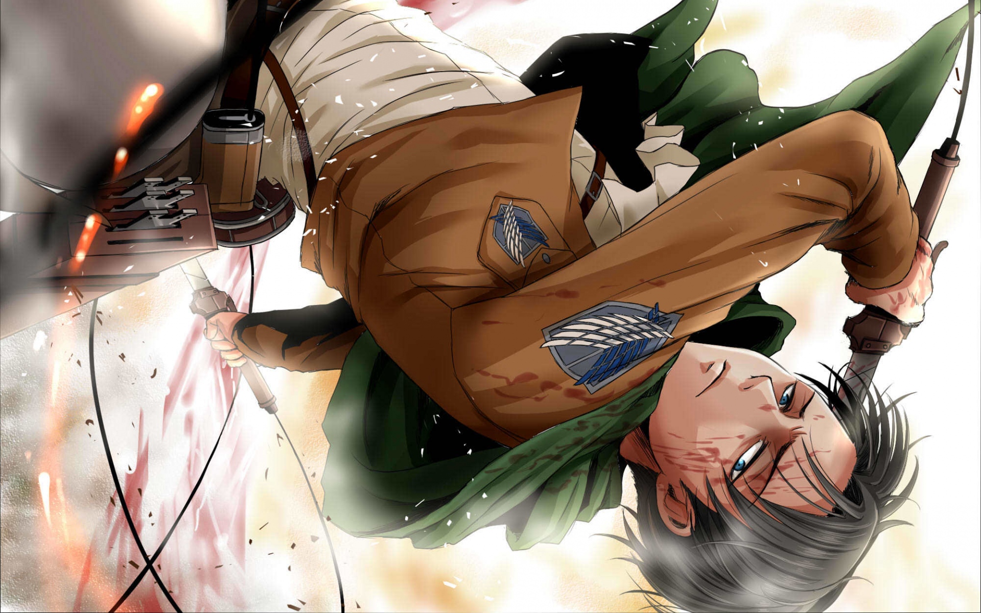 Картинки Shingeki no kyojin, rivaille, look, человек, кровь, мечи фото и обои на рабочий стол
