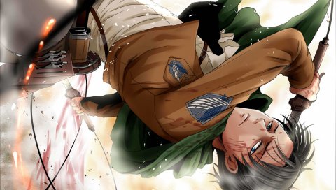Shingeki no kyojin, rivaille, look, человек, кровь, мечи