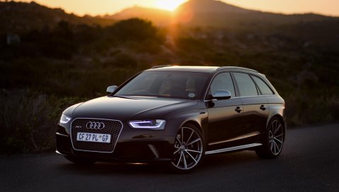 Audi, rs4, вид сбоку, черный, закат