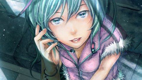 Вокалоид, hatsune miku, девушка, смотри