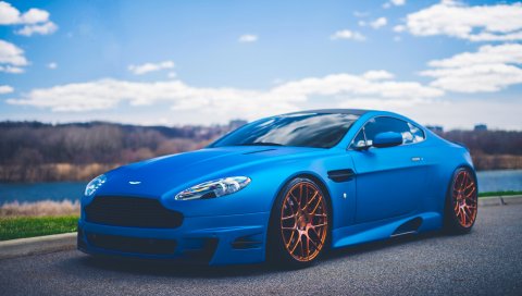 Aston martin, v12, vantage, синий, вид сбоку, настройка