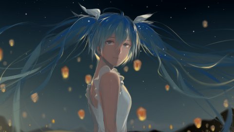 Вокалоид, hatsune miku, девушка, волосы