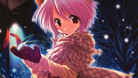 Ueda ryou, девушка, уши, зима, варежки