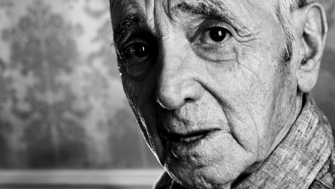 Charles aznavour, знаменитость, лицо, bw