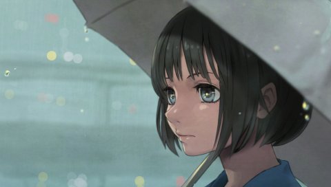 Девушка, зонтик, дождь, лицо