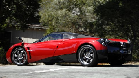 Pagani, huayra, суперкар, красный, вид сбоку