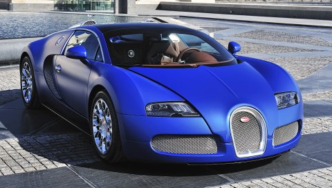 Bugatti, veyron, синий, вид спереди, суперкар
