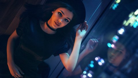 Maria way, девушка, шляпа, отражение, модель