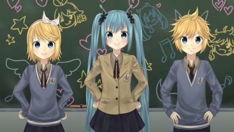 Вокалоид, кагамин len, kagamine rin, hatsune miku, студенты