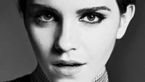 Emma watson, лицо, bw, actres