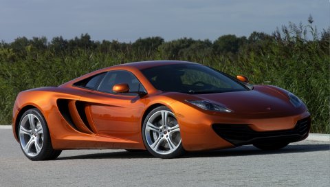 Макларен, MP4-12C, оранжевый, вид сбоку
