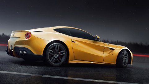 феррари, f12, Berlinetta, желтый, вид сбоку
