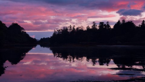 Ireland, озеро, пляж, отражение, вечер