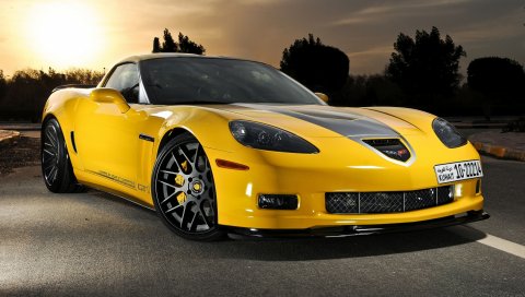 Chevrolet, corvette, c6, желтый, вид спереди