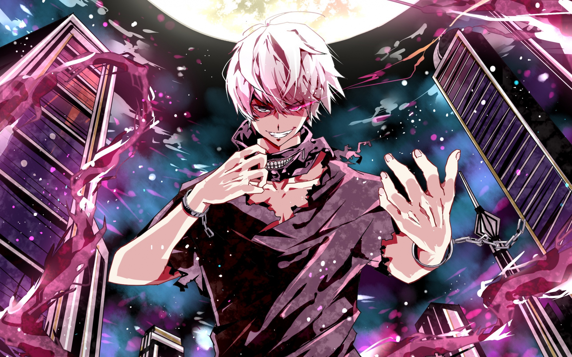 Картинки Tokyo ghoul, kaneki ken, искусство, человек, луна, маска фото и обои на рабочий стол