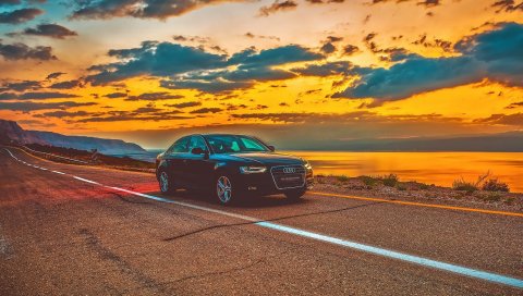 Audi a4, audi, авто, закат, дорога