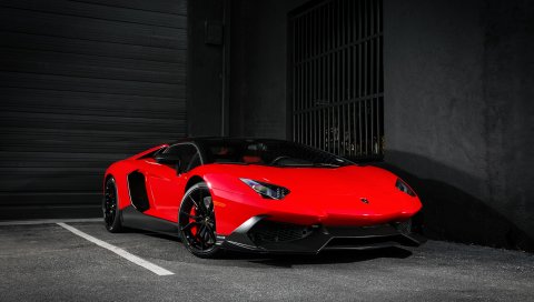 Lamborghini, aventador, lp720-4, 50-летие, красный, вид сбоку
