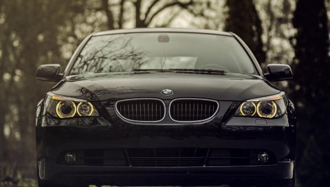 Bmw, 520d, черный, вид спереди, передний бампер
