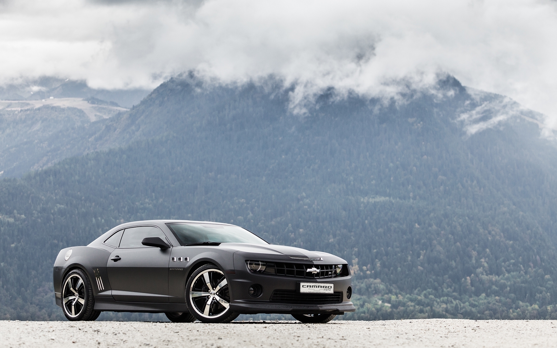 Картинки Chevrolet, camaro ss, черный, вид сбоку, гора фото и обои на рабочий стол