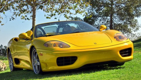 Ferrari 360, паук, желтый, кабриолет, вид спереди