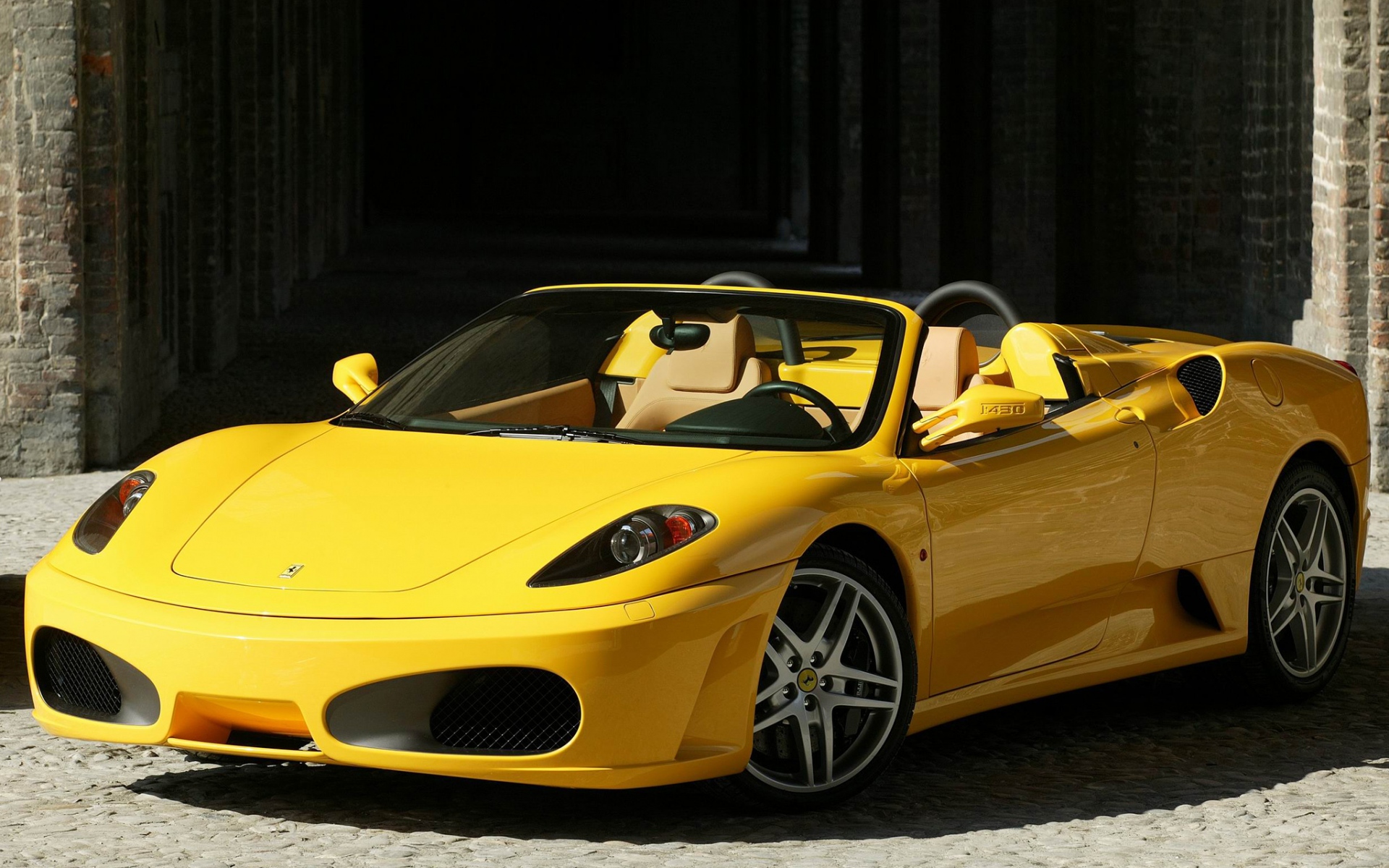 Картинки Ferrari, f430, паук, желтый, кабриолет, вид сбоку фото и обои на рабочий стол