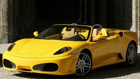 Ferrari, f430, паук, желтый, кабриолет, вид сбоку