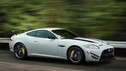 Jaguar, xkr-s, gt, white, вид сбоку