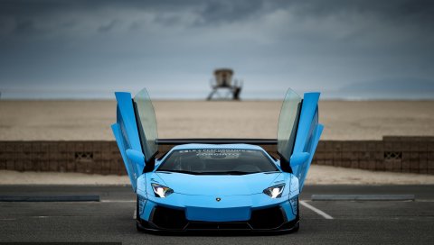 Lamborghini, aventador, синий, вид спереди