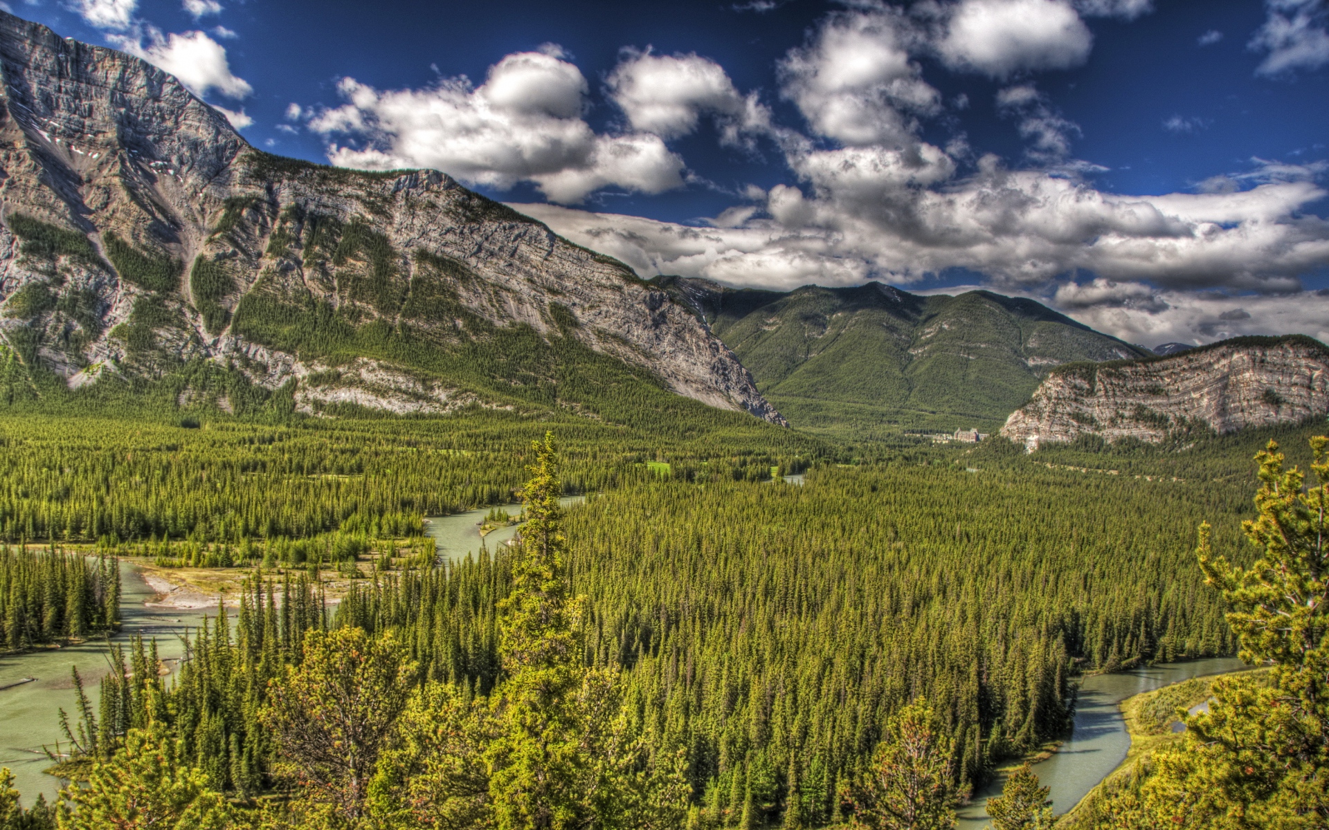 Картинки Banff, alberta, canada, горы, деревья, hdr фото и обои на рабочий стол