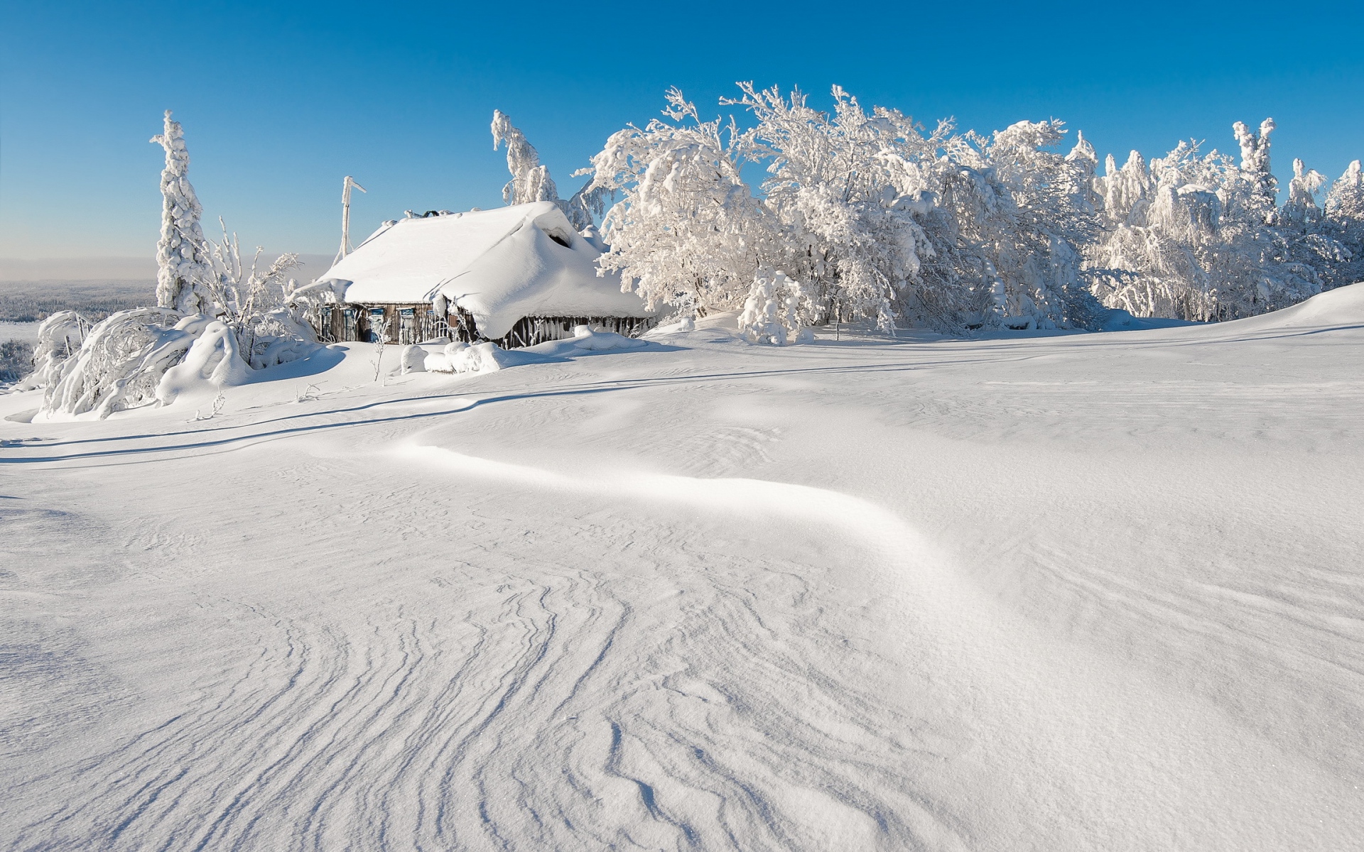Картинки Зима, строительство, снег, деревья, снег, дрифты фото и обои на рабочий стол