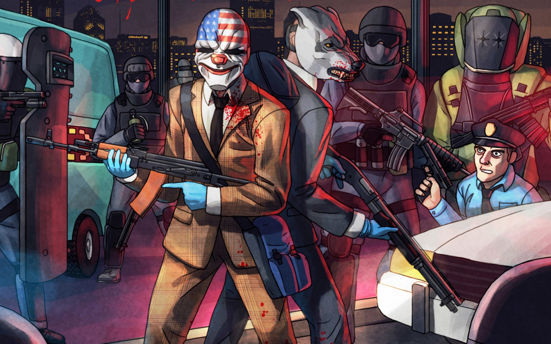 Картинки День выплаты жалованья 2, программное обеспечение overkill, студия Starbreeze ab, даллас, волк, горячая линия miami фото и обои на рабочий стол