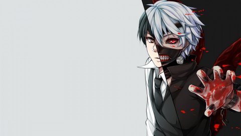 Tokyo ghoul, kaneki ken, каннибал, двуличность, глаза, кровь, маска
