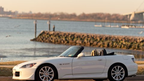 Honda, s2000, кабриолет, белый, вид сбоку
