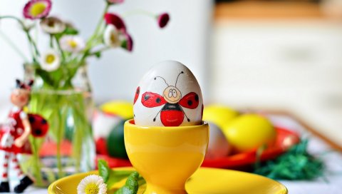 Пасха, яйцо, рисунок, божья коровка